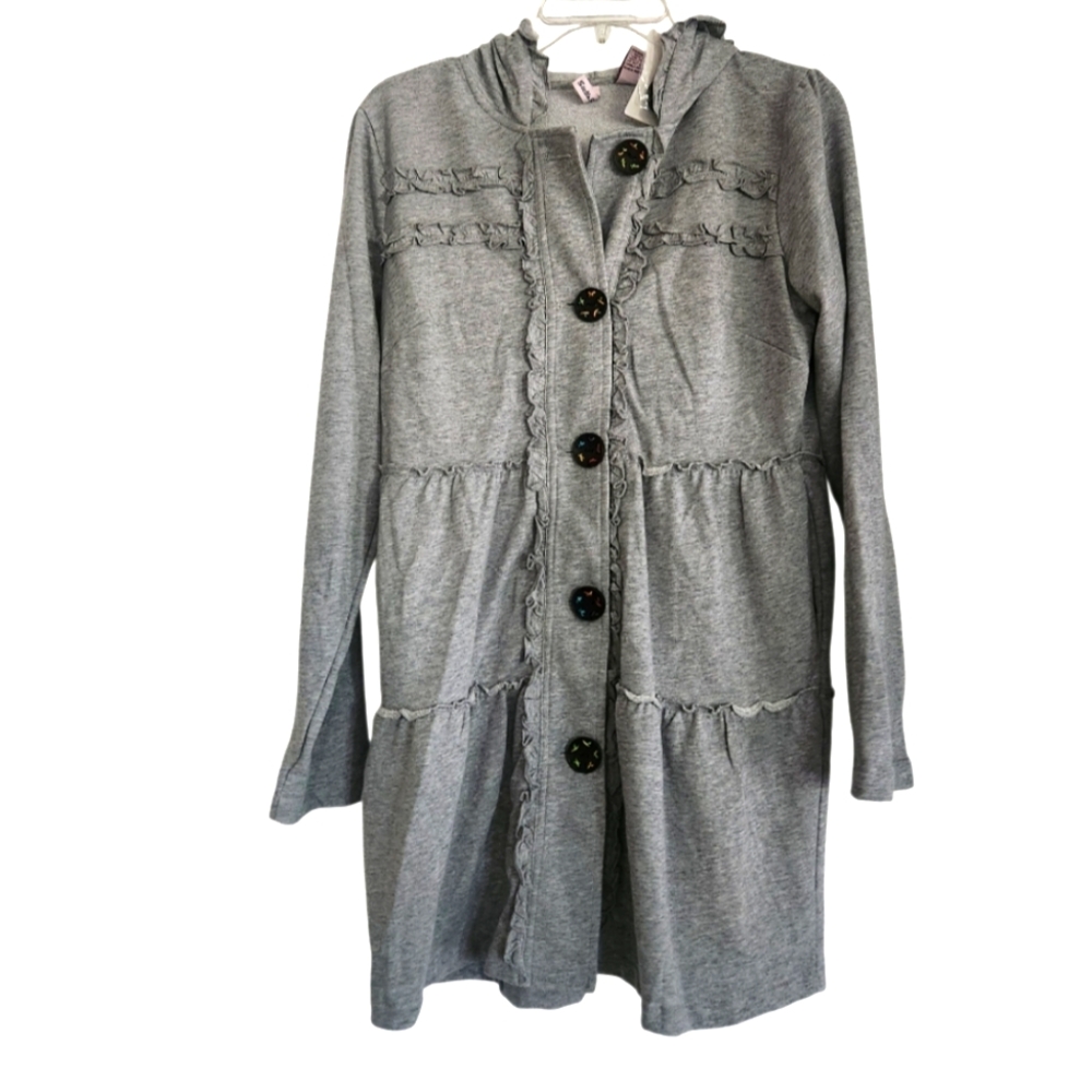 Gray Ruffled Button-Up Cardigan Sweater Sz Med Nwt